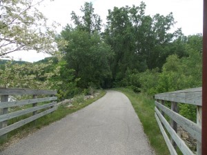End of bike trail bridge.