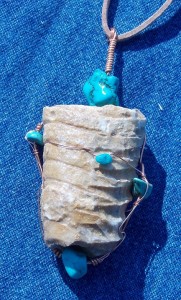 Cephalopod in silver and turquoise.